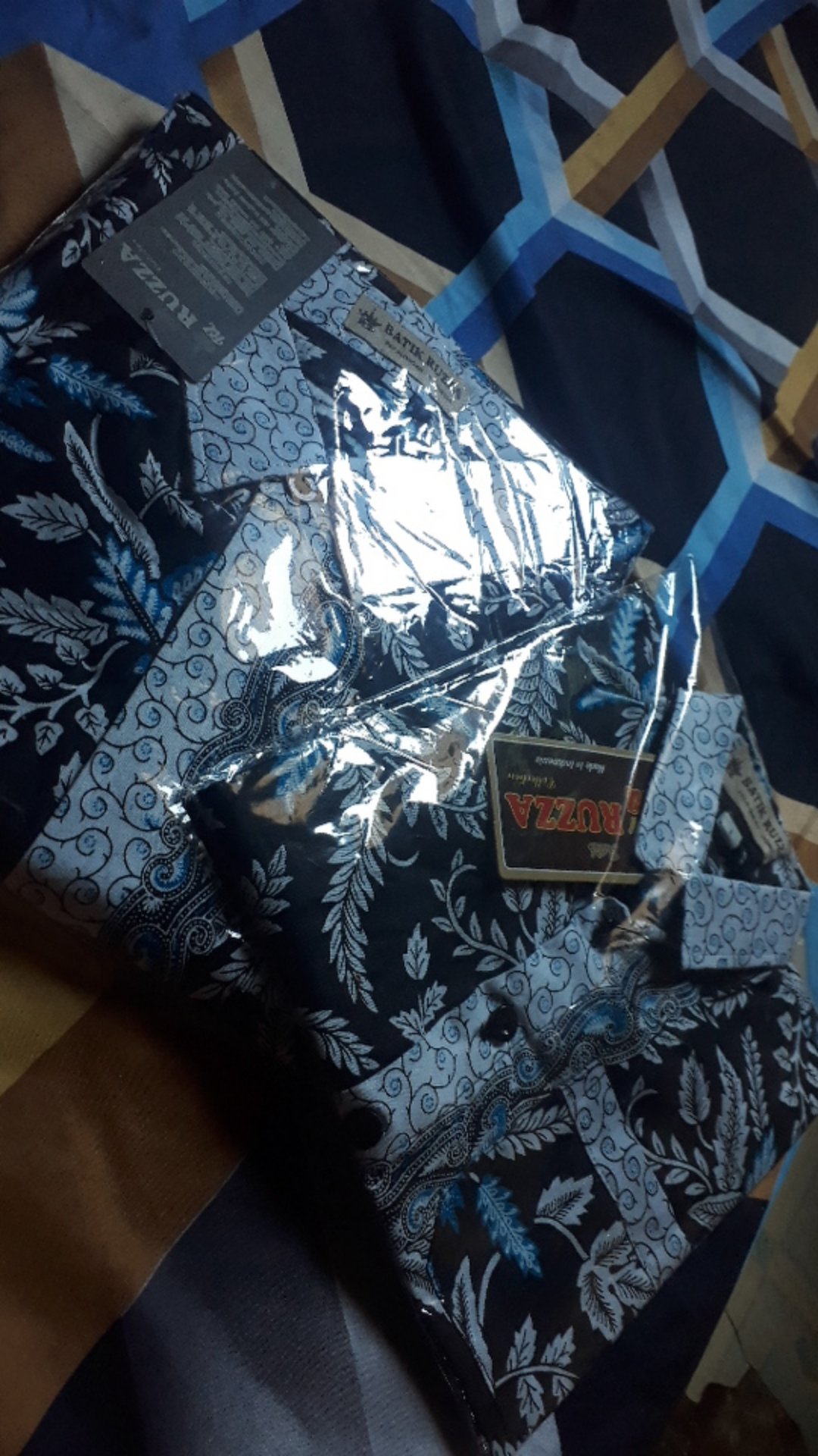 Ruzza Batik Couple Motif Pari Blarak Biru Seragam Size M L Xl