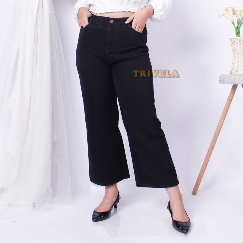 Kulot Jeans Wanita Jumbo / Kulot Jeans Hitam Jumbo