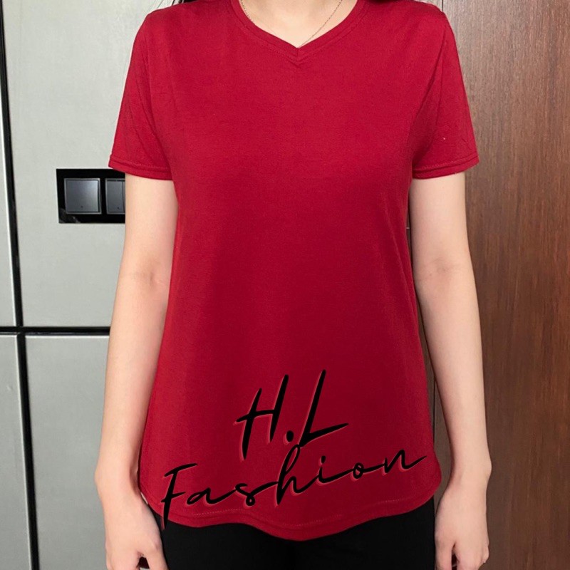 kaos wanita polos leher V (tangan model)