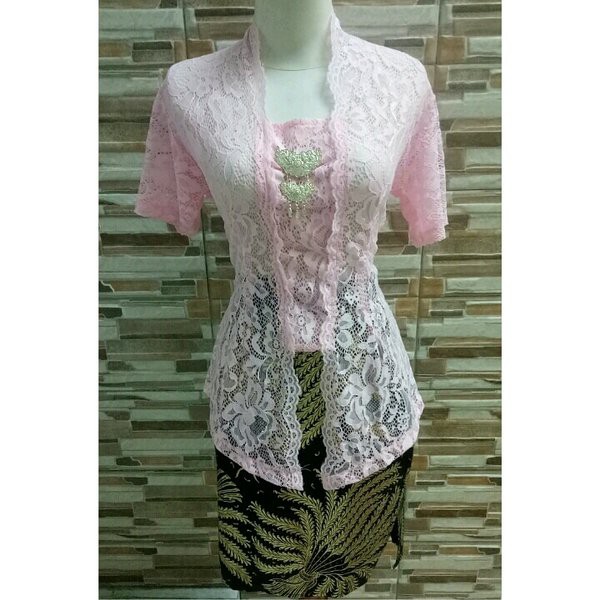 kebaya brokat soft pink ready