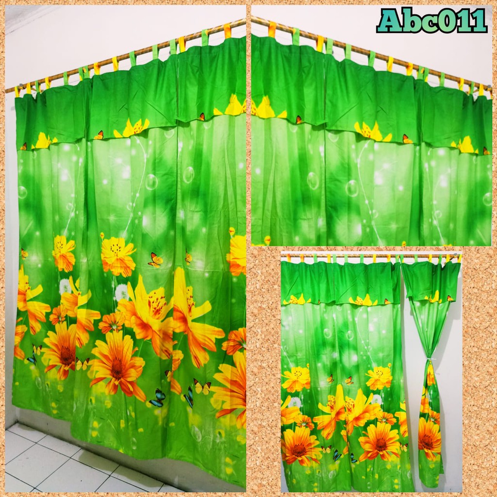 Hordeng pintu jendela motif karakter dan bunga