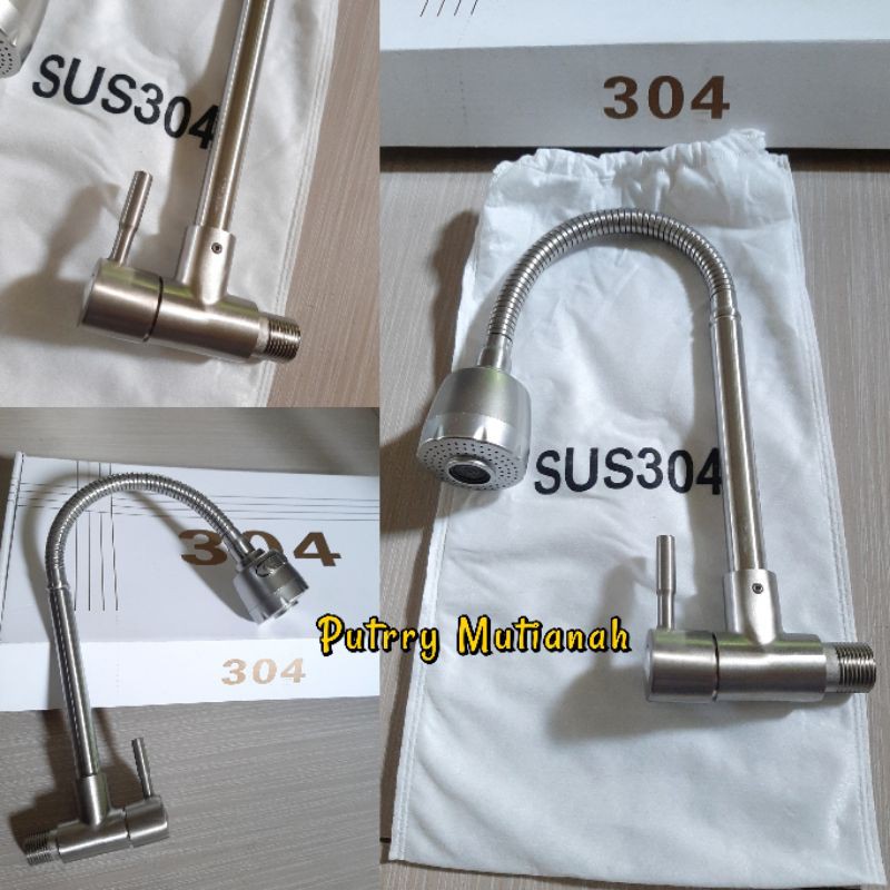 Kran angsa fleksibel 304 kran tembok murah kran bak cuci piring kran dinding wastafel stainles stel