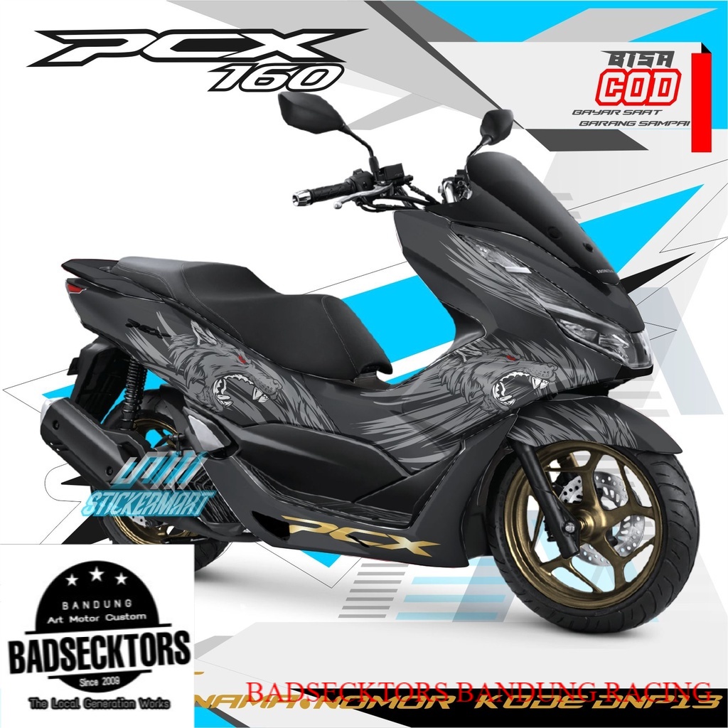 DECAL PCX 160 motif serigala warna hitam wolferine keren