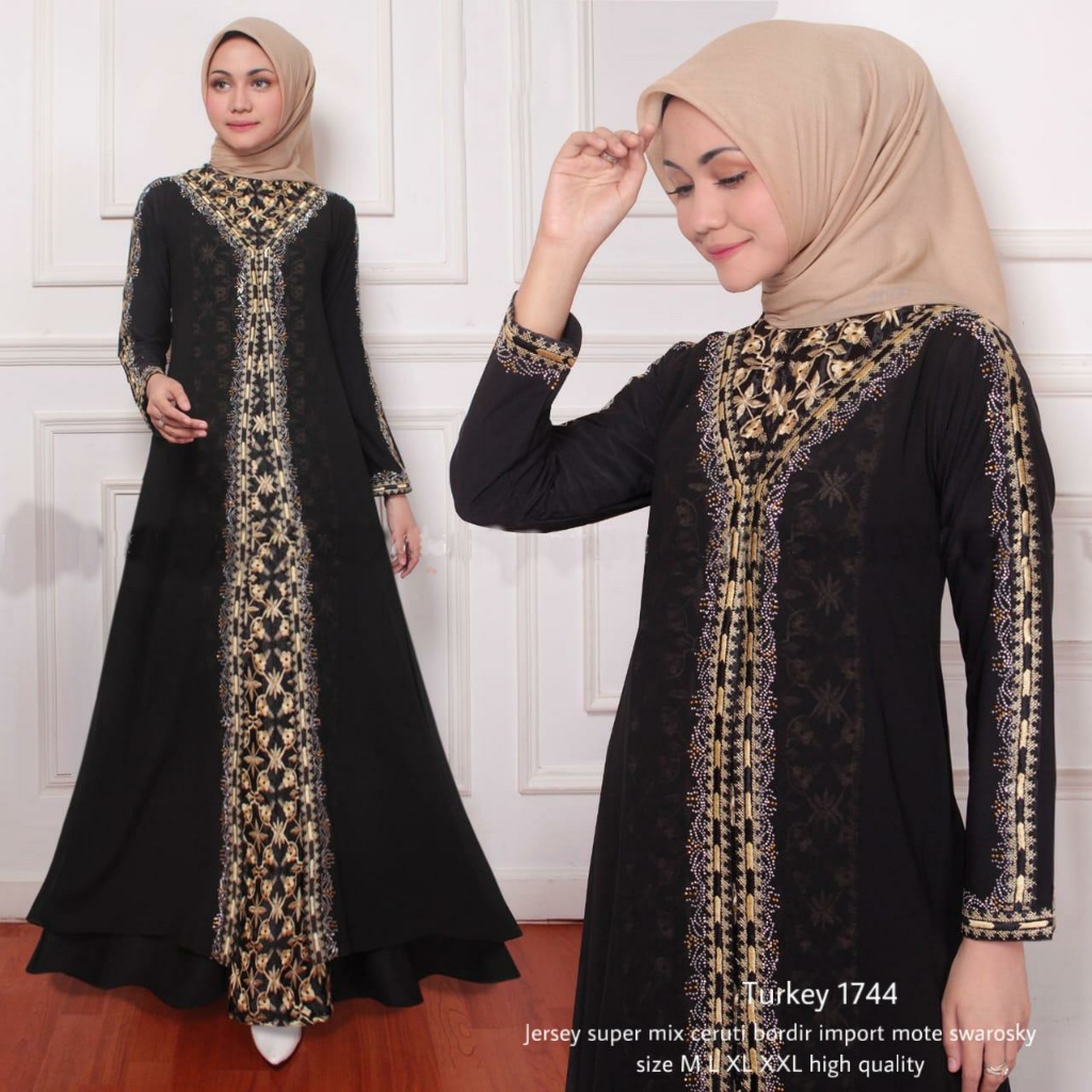 unna_store.2019 / Abaya Turki Mewah Terbaru Ori Hitam Wanita Remaja Arab Muslim Ceruty Bordir Dress 
