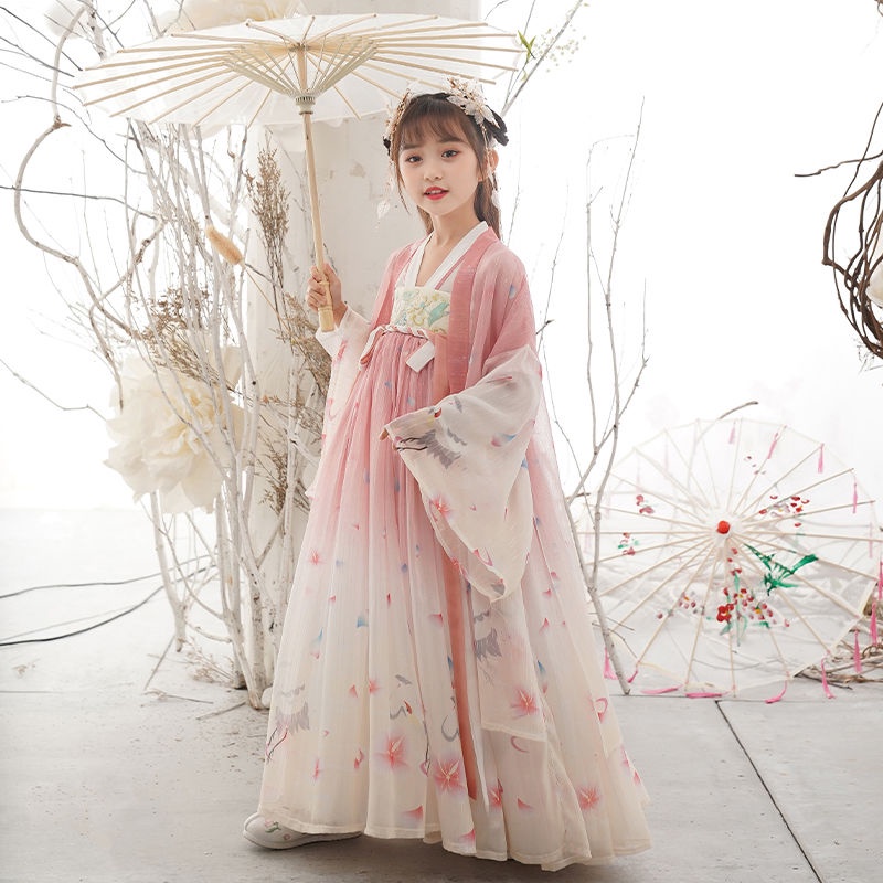 Hanfu girls' Chinese style autumn girls' big children's ancient clothes children's Pink Long Sleeve