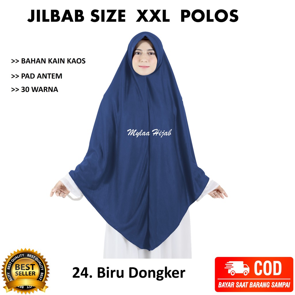 Jilbab instan NON SERUT Size XXL Pad Antem Bahan Kaos PE murah XXL-03 HARGA GROSIR TERMURAH.-24. BIRU DONGKER NON