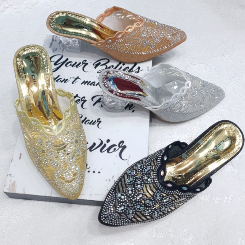 Sepatu selop manten pesta wanita hak kaca sedang 5cm UMK81dan UMZ15