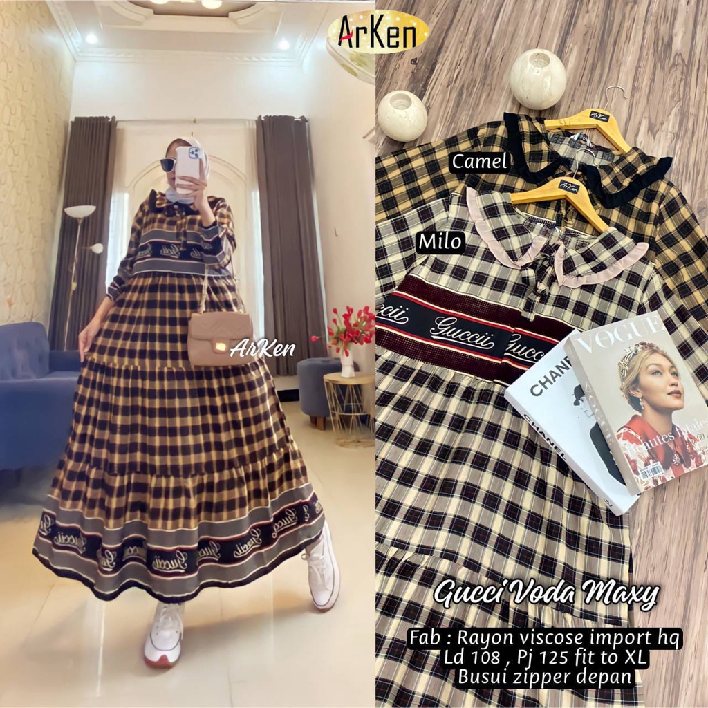 GUCCI VODA MAXY DRESS GAMIS MOTIF COLLAR ORI ARKEN