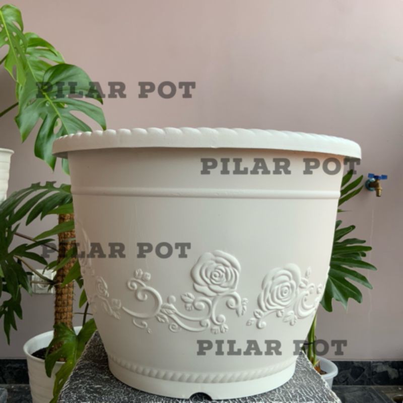 Pot bunga tanaman putih shallom 40cm bulat - bahan tebal