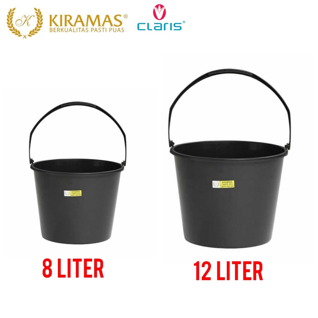 Kiramas 3012 Ember Air Ekonomi 12 Liter Hitam Plastik Dengan Gagang Handle