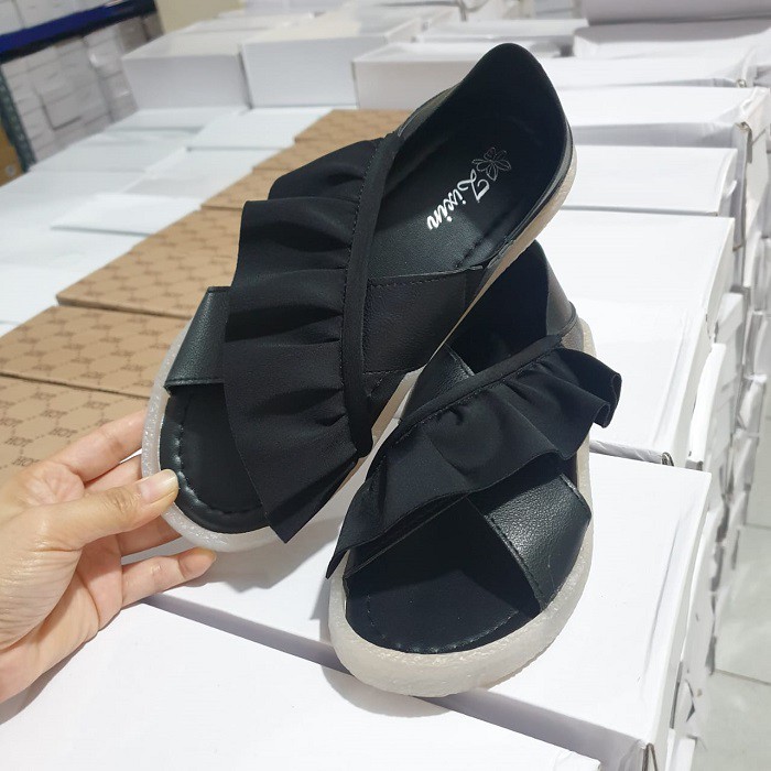 AGI8559 Sandal Flat Wanita Fashion Import X Tassel Slip On Ready Jakarta Bisa COD (With Box)