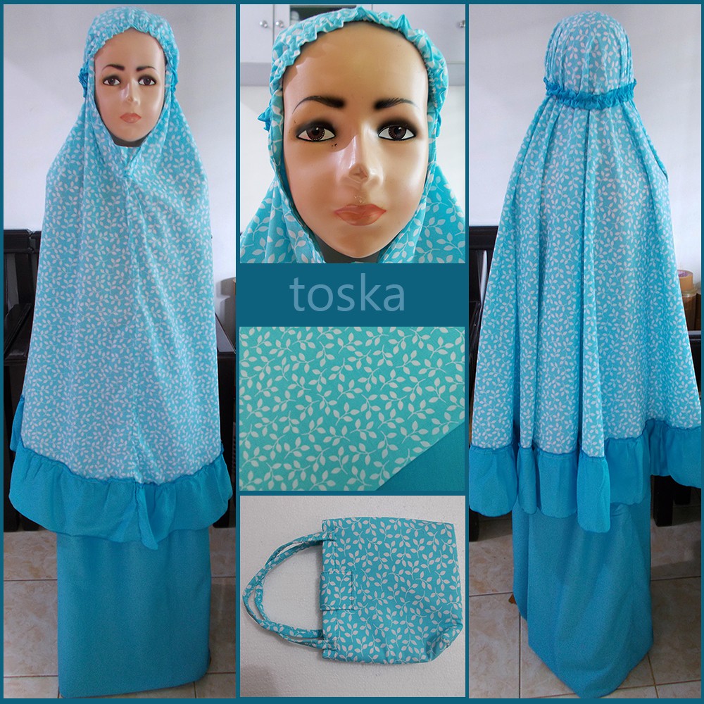 Mukena Asterik Anak 6-9 th motif daun kecil warna Biru Toska