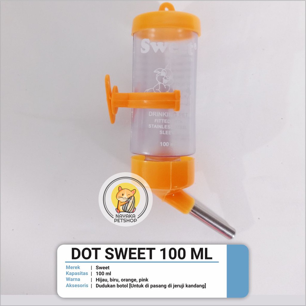 Sweet 100 ml Dot Botol Tempat Minum Hewan Hamster Tupai Bajing Gerbil Sugar Glider Tikus