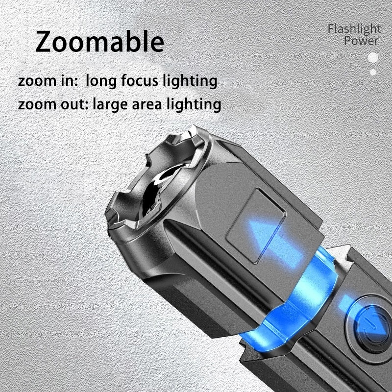 [Stock]1200Lumen Super Bright LED Flashlight Rechargeable /T6 LED Flashlight /Outdoor ABS Strong Light Zoom Rechargeable Flashlight / 3 Modes Built-in Battery tactical Torch Lighter