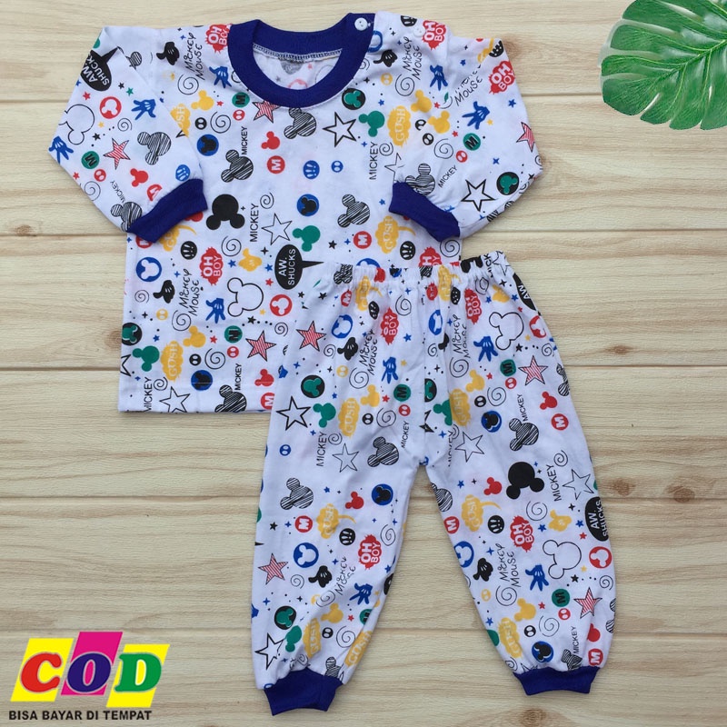Ana Baby - Setelan Baju Bayi Kaos Oblong Piyama Bayi Lengan Panjang Motif Mickey Anak usia 3-12 Bulan