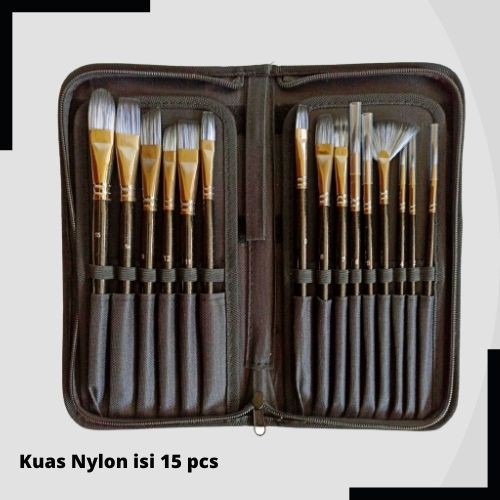 Seamiart 15 Pcs Kuas Lukis Nylon dengan Kanvas Bag Untuk Seniman.Kuas Nilon dengan Kualitas Terbaik