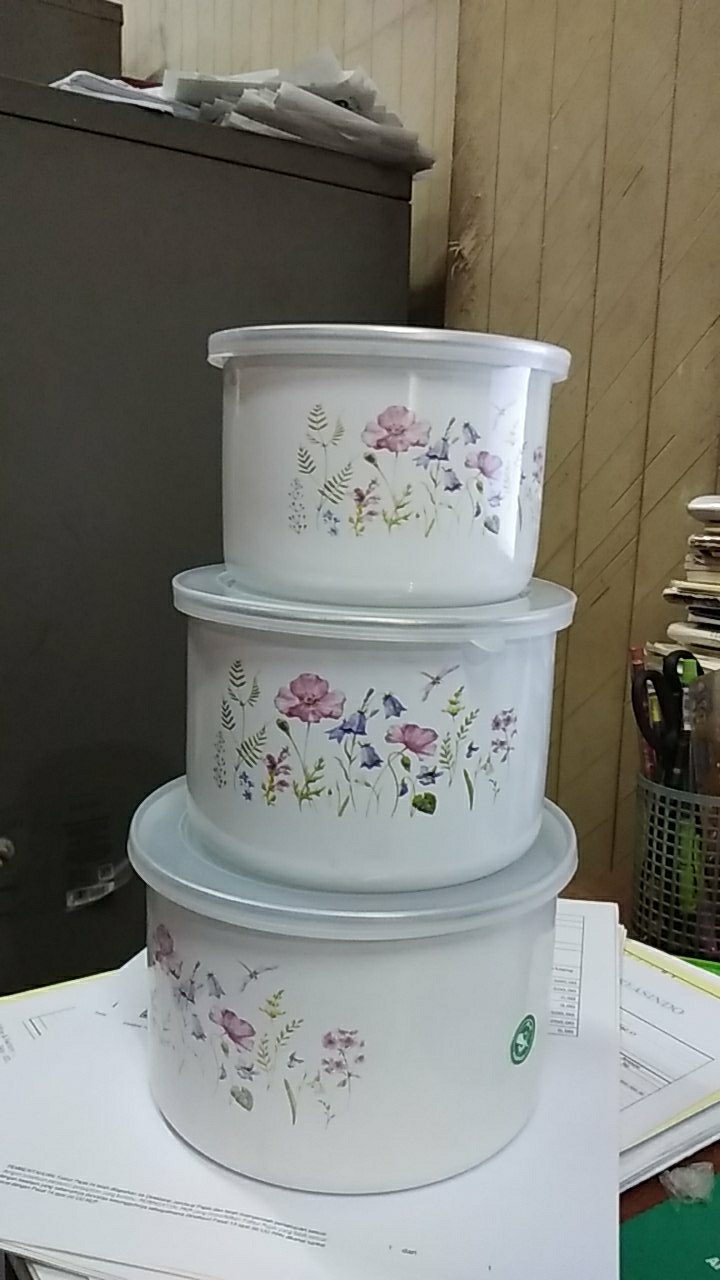 Maspion Deep Storage Bowl Enamel On Steel Rantang 3 Susun - Random