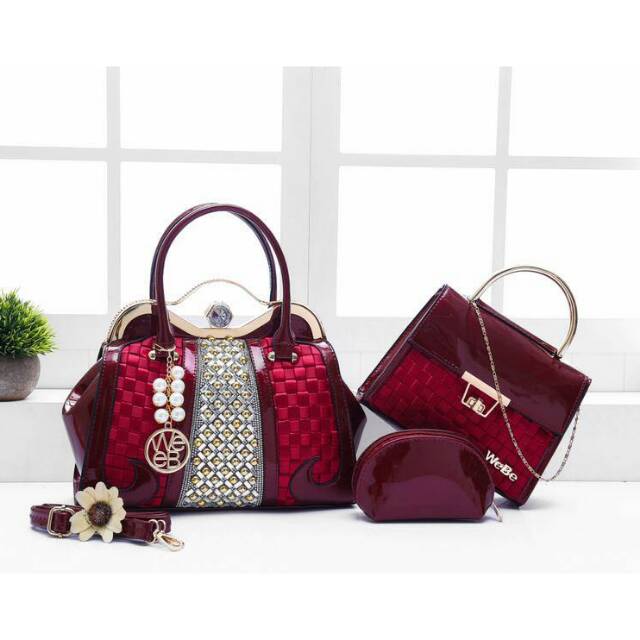 Tas Webe Behel Swarovski 5718-1 # (set 3in1) Tas Grosir Tas Import Tas Pesta Tas Elegant