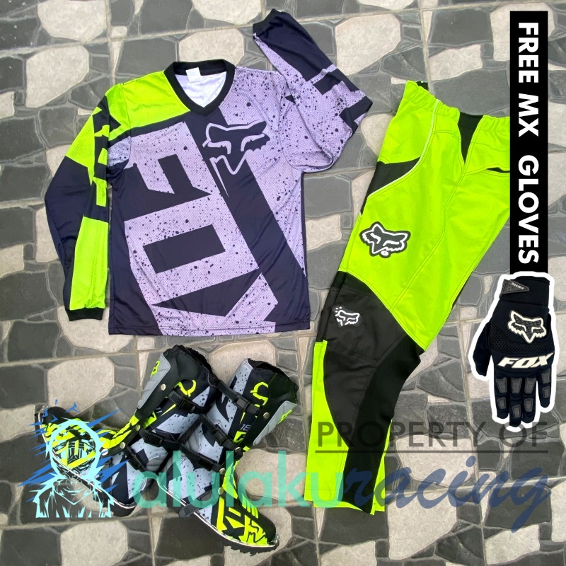Jersey, Celana, Sarung Tangan &amp; Sepatu Fullprint with Protectors Fullset MX Trail Motocross - Paket Bundling FOCTFF030401-F41