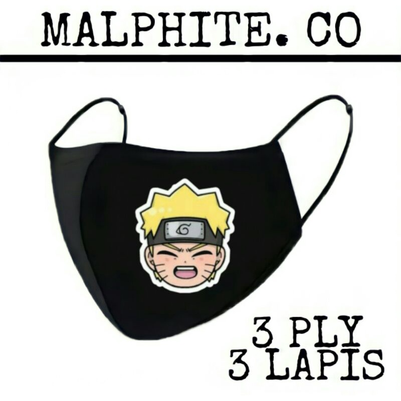 Masker Kain 3 Lapis 3 Ply Scuba Hijab Motif Logo Gambar Kartun Anak NARUTO 3ply Earloop Headloop 3d