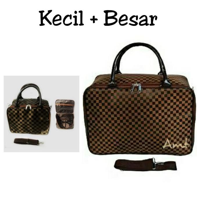 Paket Tas Koper/Tas Travel Kecil Dan Besar /Tas Kosmetik Baju Coklat