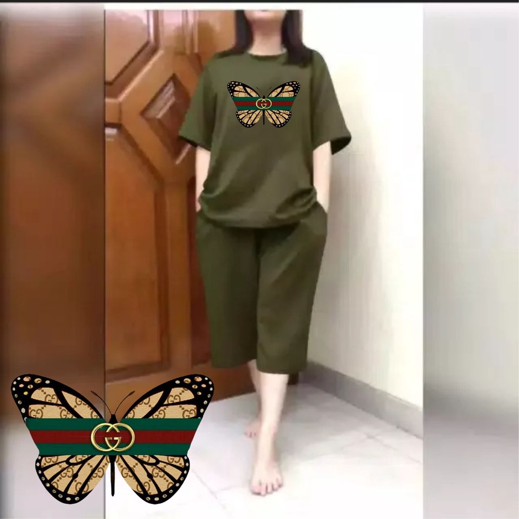 Setelan Wanita JUMBO + Celana Kulot 3/4 Big Size Fit XXL Kupu 02