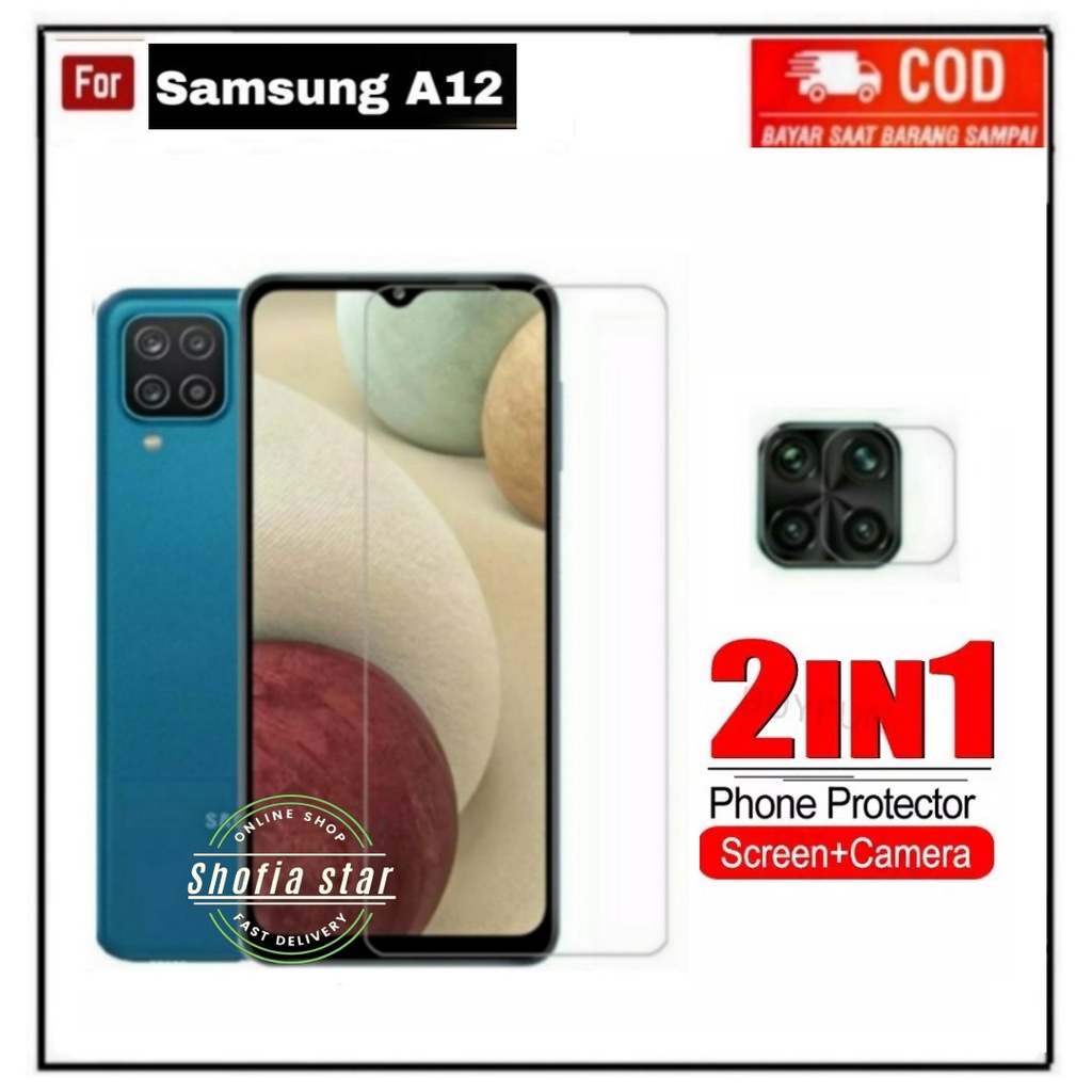 2IN1 TEMPERED GLASS BENING SAMSUNG A12 TG LAYAR ANTIGORES KACA FULL COVER