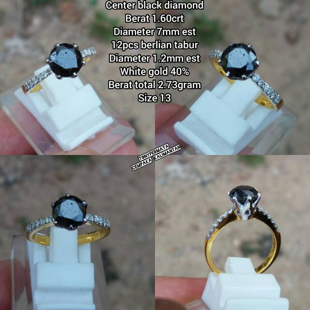 Cincin Berlian Hitam/Black Diamond,Samping Tabur Berlian Eropa