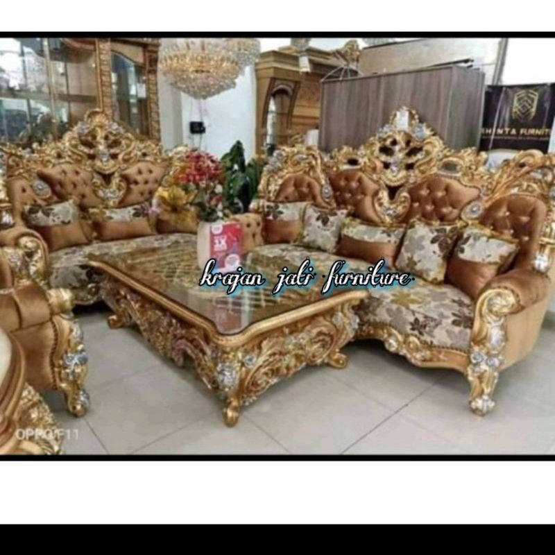 kursi tamu jati belagio mewah +kaca meja