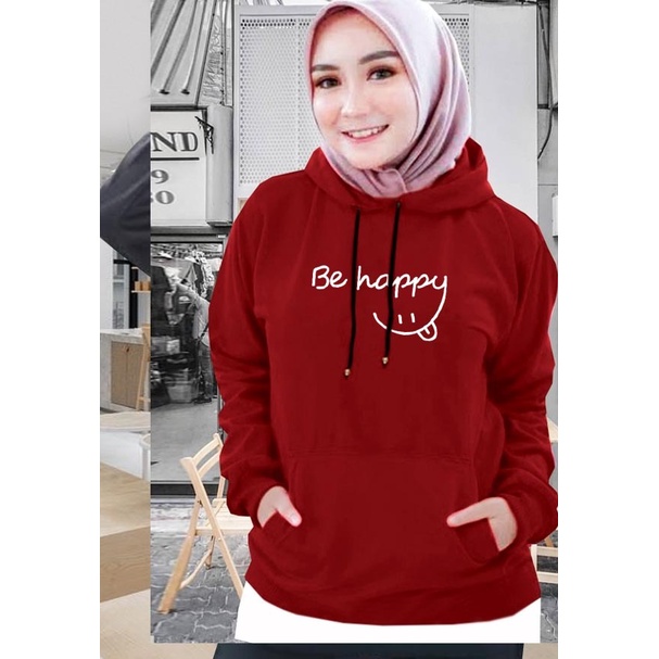 Sweater Hoodie Wanita be happy / Sweater Hoodie Korean Style / Sweater Terbaru 2020 / Sweater Tebal / Sweatshirt Hoodie Wanita