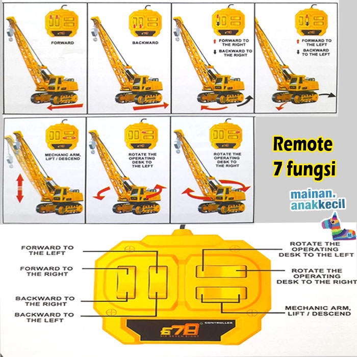 MAINAN ANAK MOBIL KONTRUKSI TRUCK CRANE REMOTE CONTROL DENGAN HIDROLIK MUSIC DAN LIGHT BERPUTAR 680°