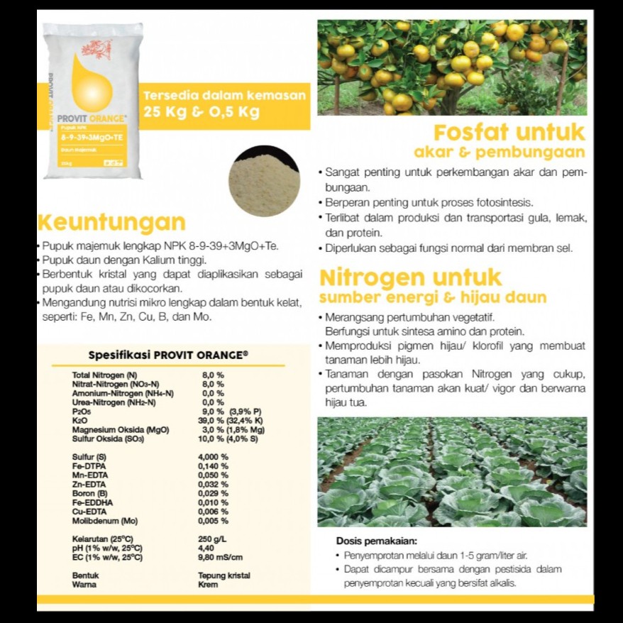 Meroke Provit Orange Pupuk Daun NPK Kemasan Pabrik 500 gr