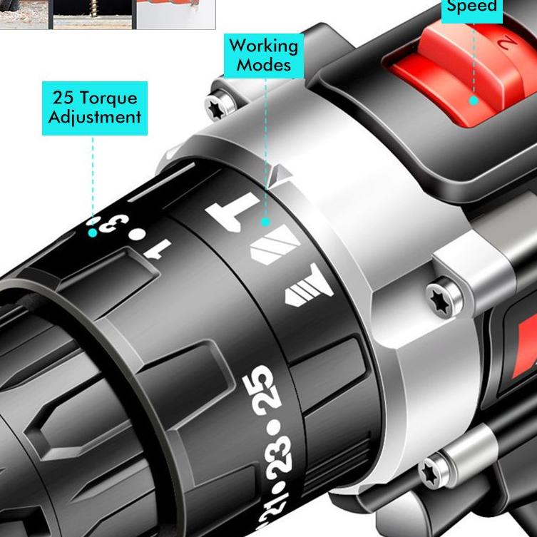 qczx-84 Bor Listrik 1 Set Lengkap 168VF 10mm Reversible/ Bor Listrik Modern Tanpa Kabel Cordless Rea