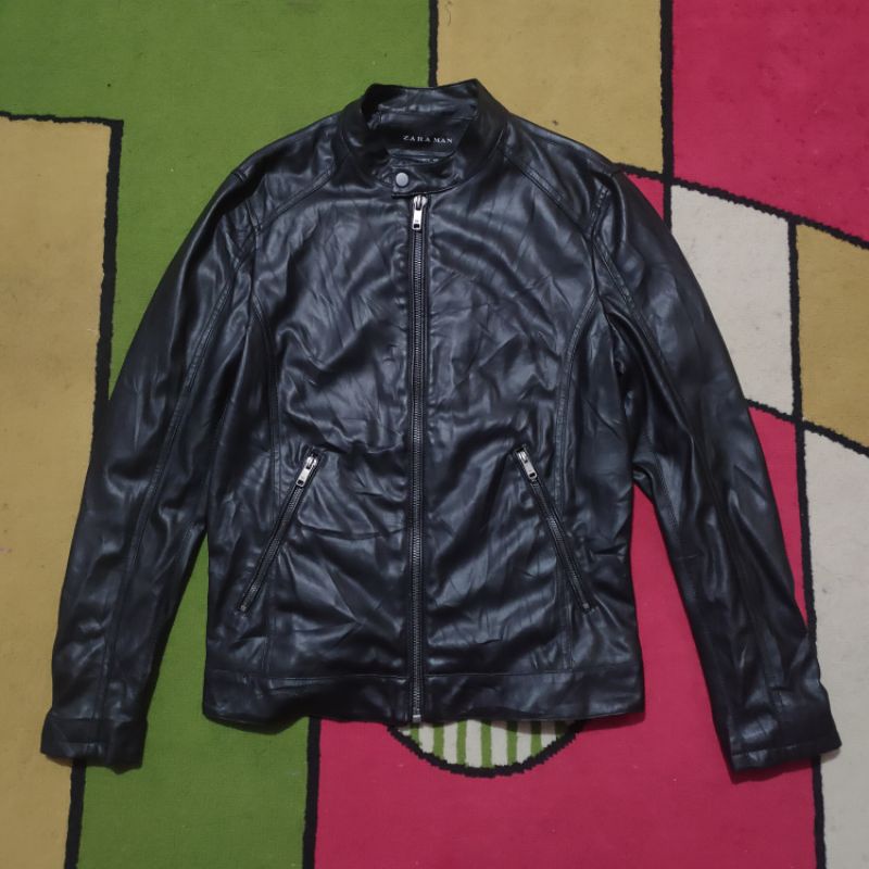 jaket kulit/leather zara man second bekas original