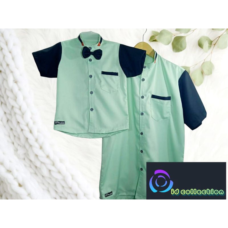 Baju anak laki laki -kemeja pria koko couple ayah dan anak hijau mint bahan toyobo premium terlaris 
