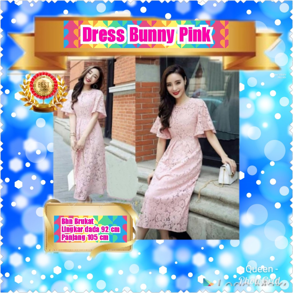 TERMURAH DRESS BUNNY PINK /BRUKAT/ ANGGUN / CANTIK/KONDANGAN/TERBARU/TERPOPULER/TERLARIS/TERMURAH