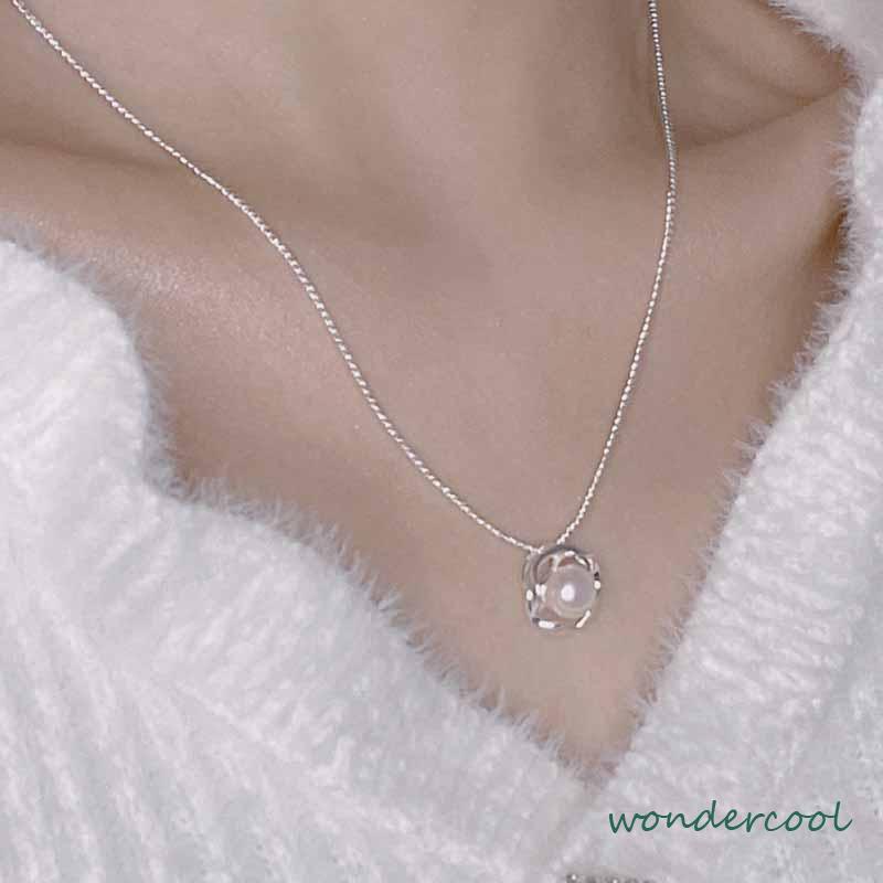 Kalung Rantai Liontin Bunga Mawar Hollow Hias Mutiara Imitasi Mewah Untuk Wanita XIA.ID-Won