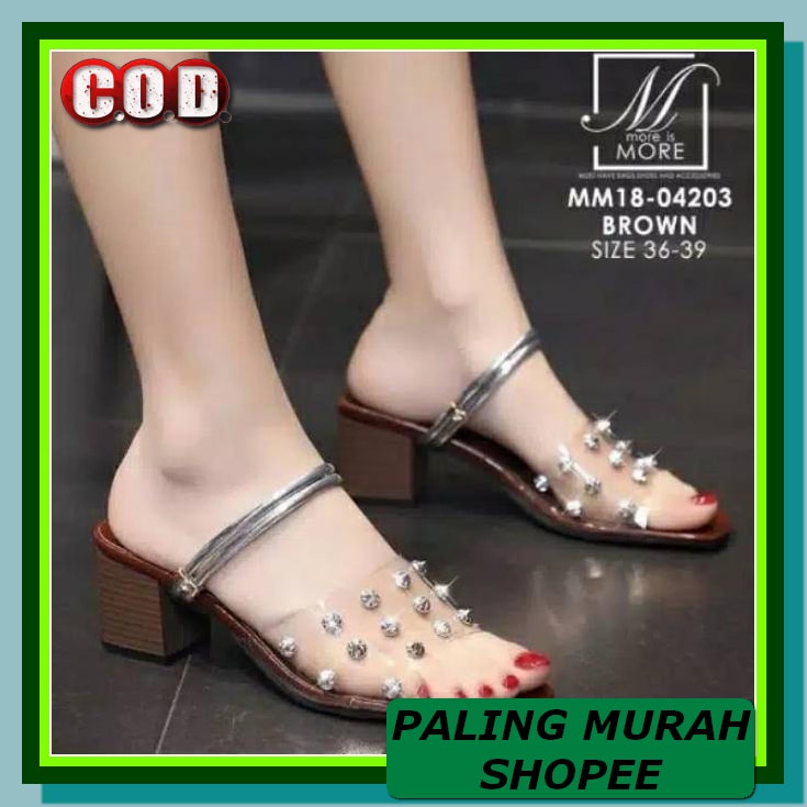 Sepatu Hak Tinggi Wanita Model Ujung Runcing Warna Putih Gaya Kor QC357 Hak Tahu Transfaran Ml 18