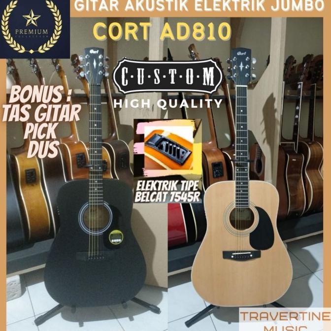 Gitar Akustik Elektrik Cort Natural & Hitam Jumbo Custom High Quality Niepsania