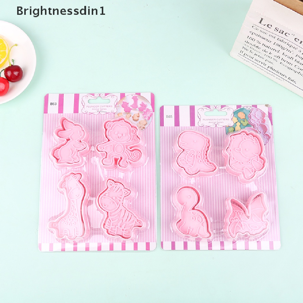 4 Pcs Alat Cetakan Pemotong Biskuit Cookie Bentuk Kartun Dinosaurus 1 In 1 Untuk Baking