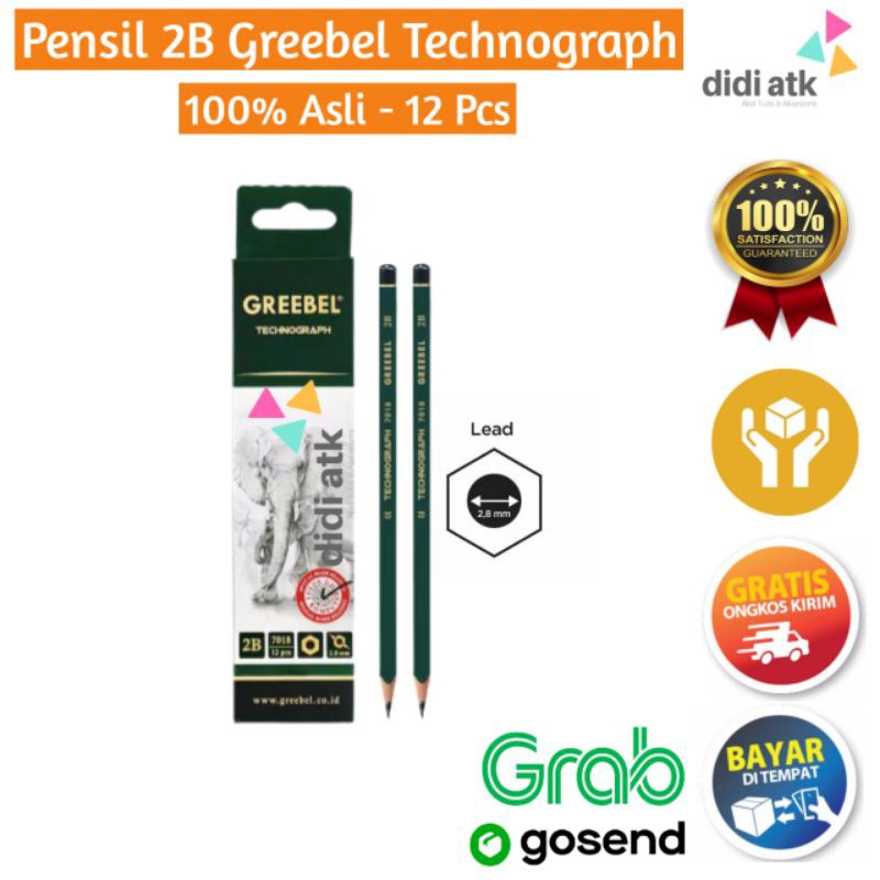 

Pensil 2B Greebel / Graphite Pencil 7018 -12 Pcs 100% Asli