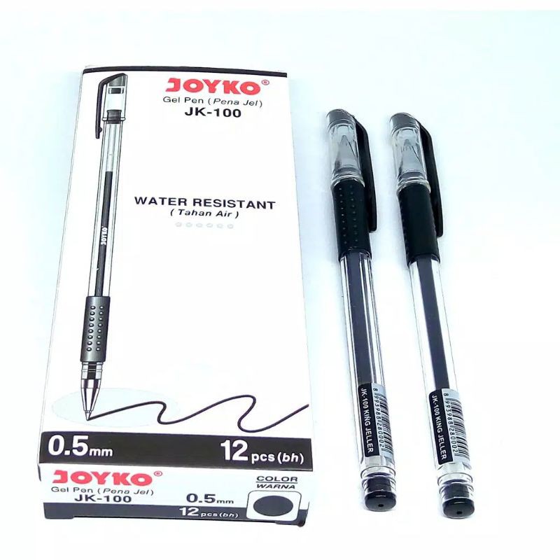 Pulpen Pen Gel Joyko Hitam Tahan Air (12pcs)