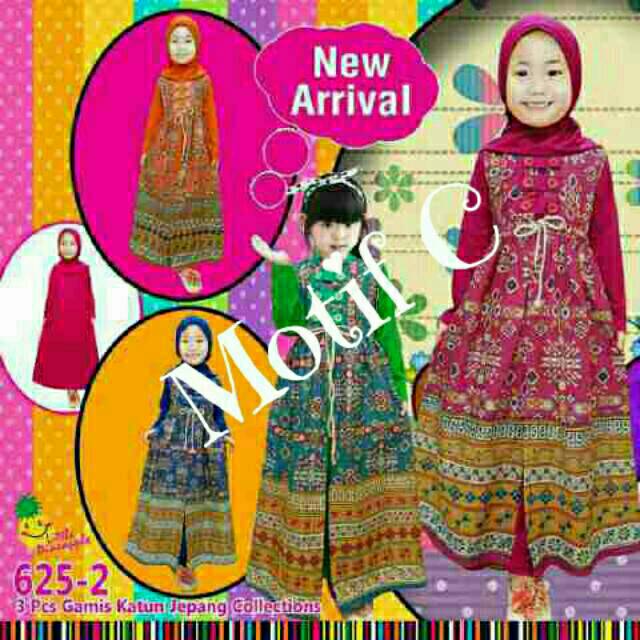 Set Gamis Anak Little Pineapple Long Cardigan Katun Jepang 3~8 tahun