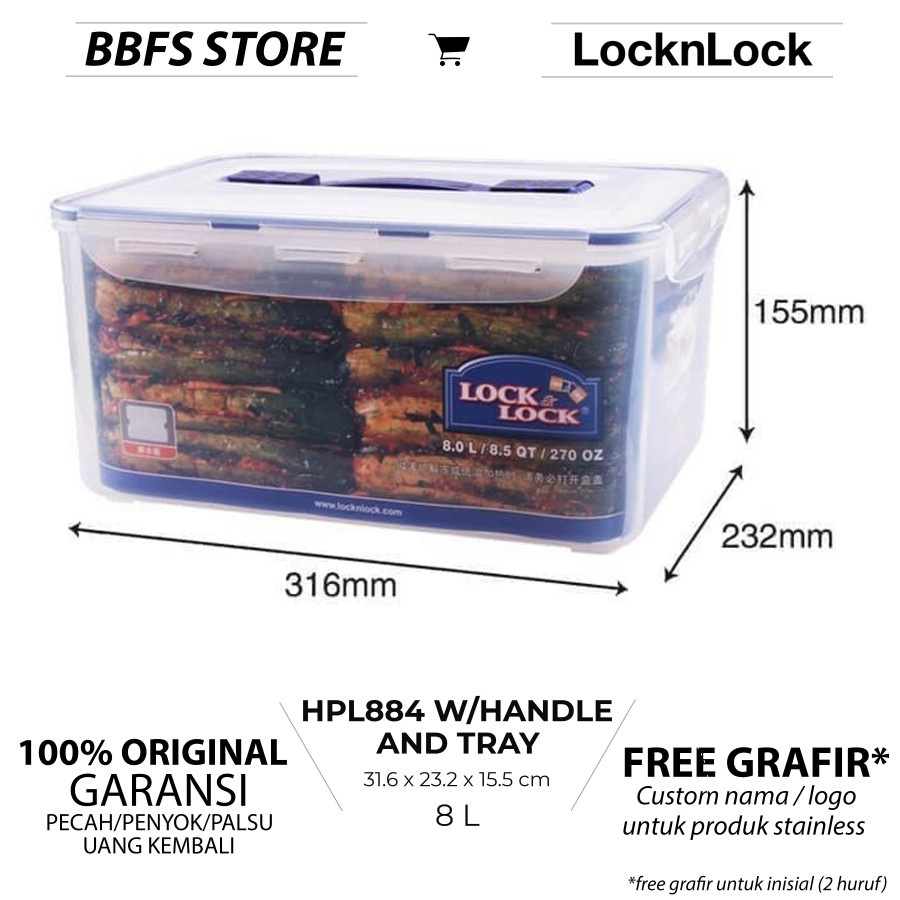 Lock n Lock Food Container 8L HPL884 HPL885 Rectangular Handy Airtight Container Wadah Makanan Besar