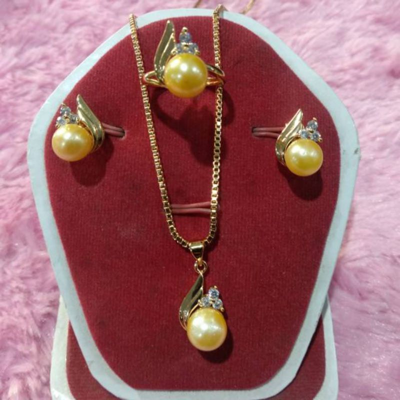 set perhiasan mutiara asli lombok set rhodium mutiara tawar