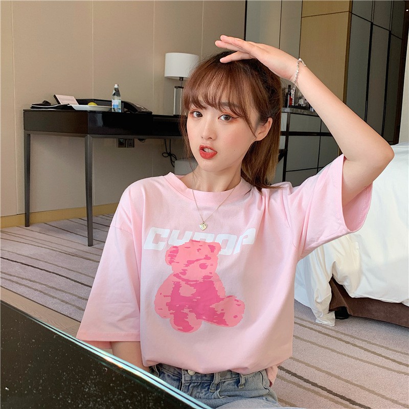 FINOM CYOOP - Kaos Wanita Oversize Korea Atasan Big Size | T-Shirt Casual Bear