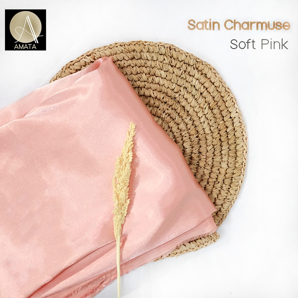 1/2 meter Kain Satin Charmuse / Sateen Silk Premium Soft Pink Amata