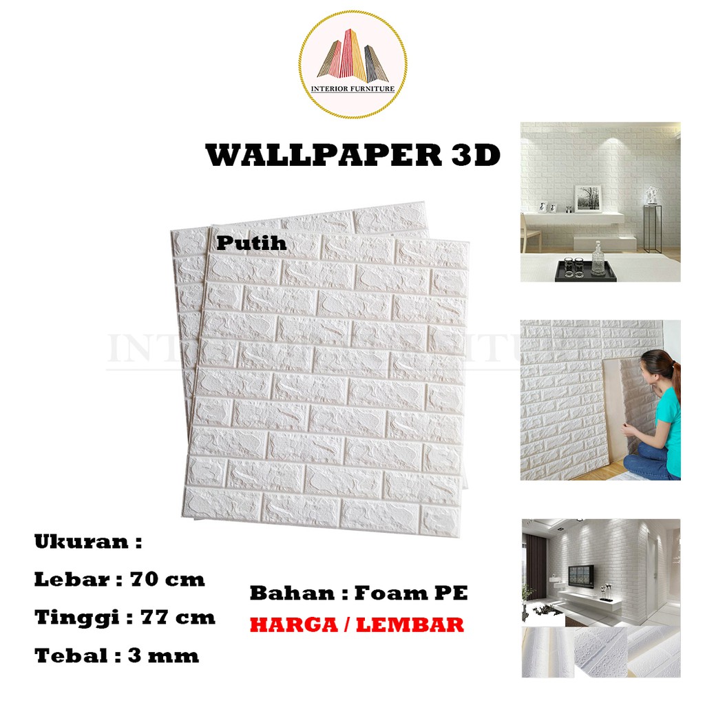 Wallpaper Dinding 3D Motif Bata Wood Foam Dekorasi Kamar Dekorasi Ruang Tamu murah 70x77cm-Putih 3 mm