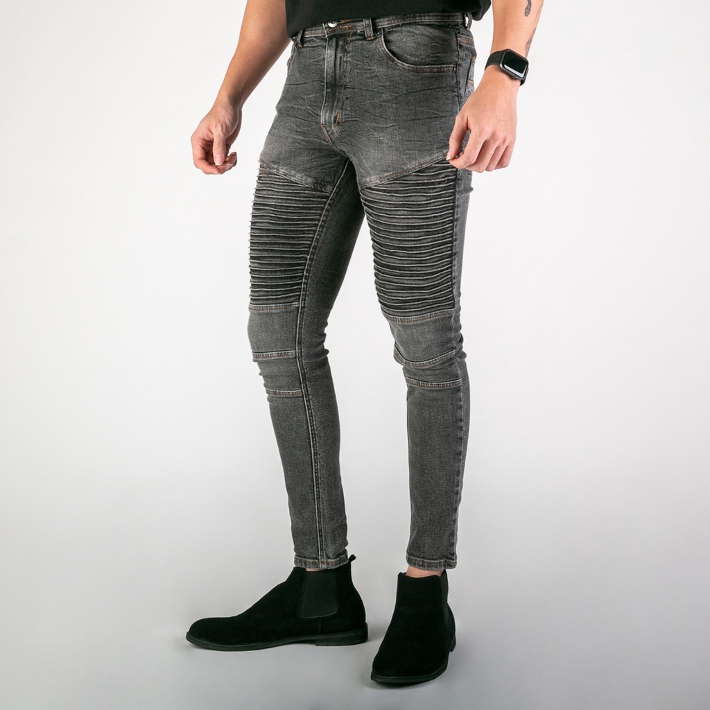 UNITEDJEANS - Celana Jeans Pria Bahan Stretch Denim - Biker Jeans - Misty Grey - (UJB-11)