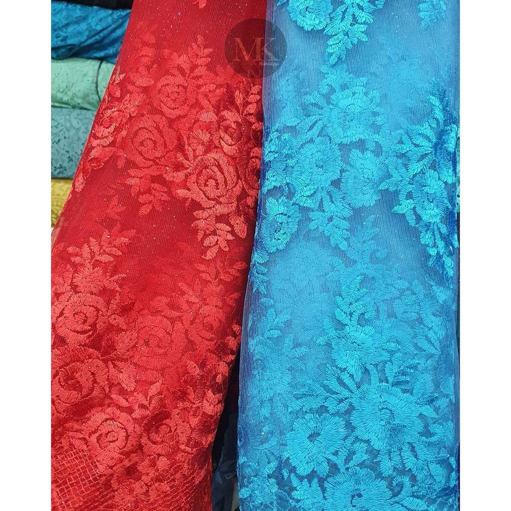 Kain Atasan Kebaya Brukat/ Brokat Merah Bahan Tile Prancis Tosca Biru Elektrik